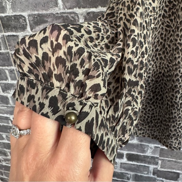 Garnet Hill blouse top shirt Brown leopard print 100% silk - Picture 4 of 12